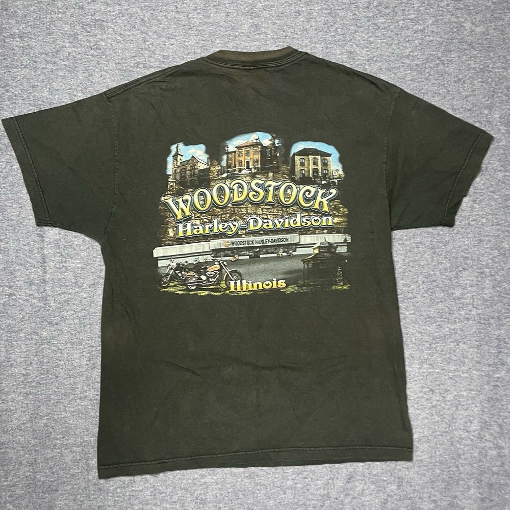 Vtg Harley Davidson Mens Woodstock Illinois Moto Biker T Shirt Blk Large‎ - Picture 4 of 7